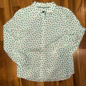 Talbots women button up with blue green polka dot design all over size XL petite